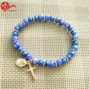 Religious Christian Bracelet Luxury Stone Rosary Bracelet Cross Pendant Bracelet