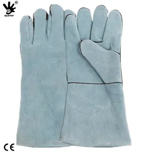 35cm Korean Blue Color Cow Split Leather Welding Gloves For Shipyard