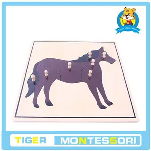 Tigre materiales Montessori : B040 caballo rompecabezas juguetes educativos de madera de juguete para niños
