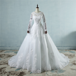 NE196 Corset <strong>Lace</strong> up White <strong>Wedding</strong> <strong>Dresses</strong> <strong>With</strong> <strong>Lace</strong> Big Train Long <strong>Sleeves</strong> for Brides Formal Plus Size 2 26W - Product Image 1
