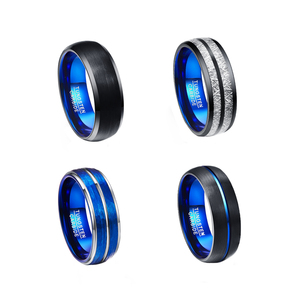 Anello 6/8mm moda opaco finito Mens fascia nero/blu anelli in carburo di tungsteno - Product Image 2
