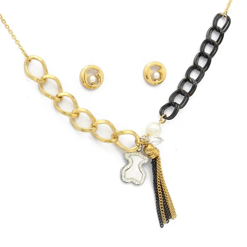 Conjunto de joyería de Oso de Oro y cristal de acero inoxidable delicado, juego de colgante de plata