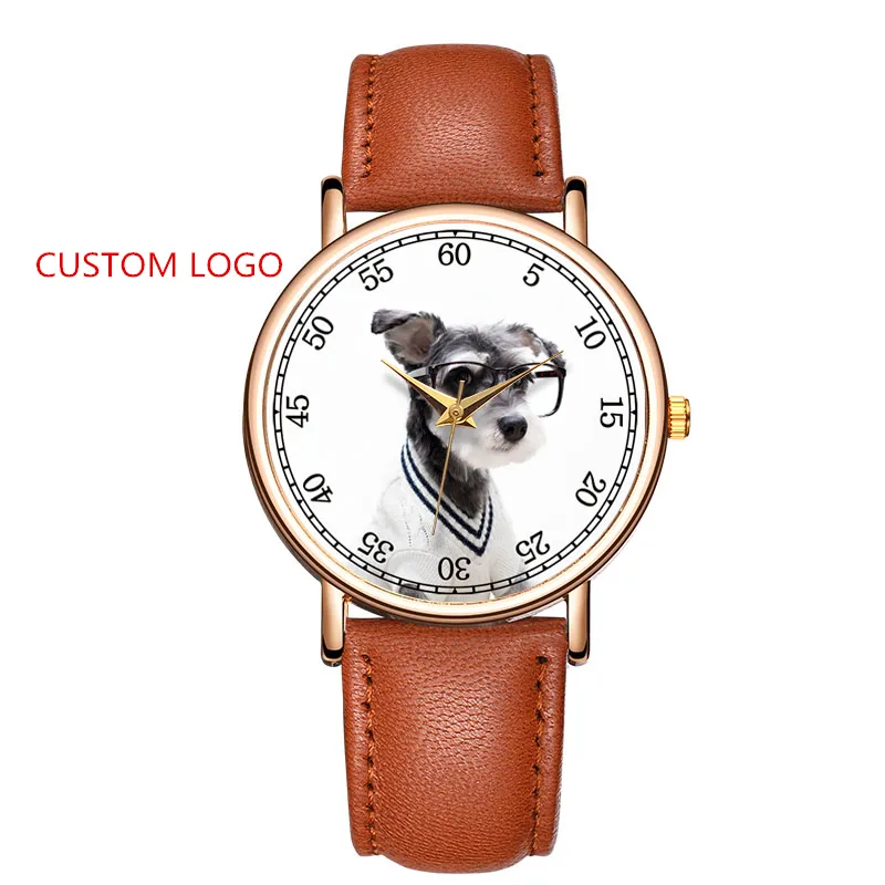 Cane bello Fancy OEM Logo del Marchio Orologio Da Polso Uomo Donna Costruire Il Proprio Marchio Orologio