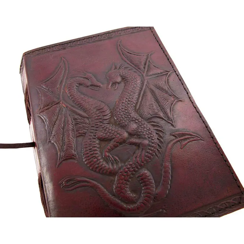 Cuaderno de bocetos de doble hoja de dragón, cuaderno de cuero Vintage personalizado en relieve