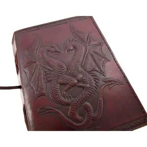 Custom Reliëf Dual Dragons Blad Journal Vintage Leather Notebook Schetsboek