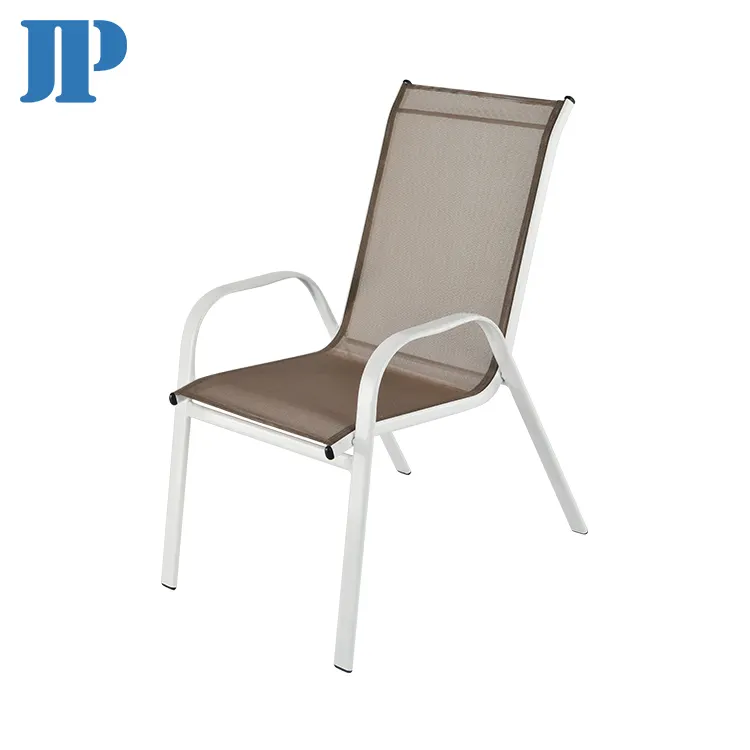 Teslin cadeiras textilizadas, cadeiras externas de jardim modernas, baratas, de ferro, não dobráveis, empilhamento, braço, bistro, pátio, cadeira de jardim