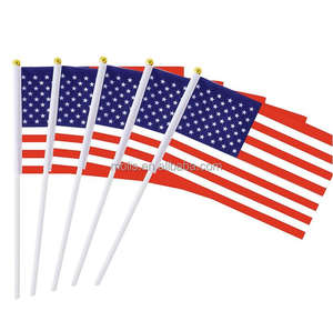Stock pas cher 14*21cm 4 juillet USA américain main agitant bâton drapeau avec poteau - Product Image 1