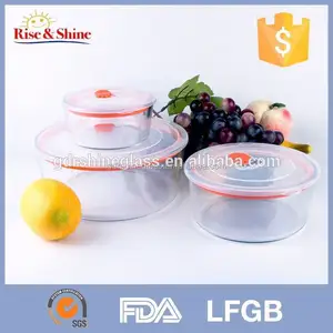 3 chiếc vòng pyrex kính container cho thực phẩm/rõ ràng thủy tinh tròn thực phẩm chứa có nắp đậy