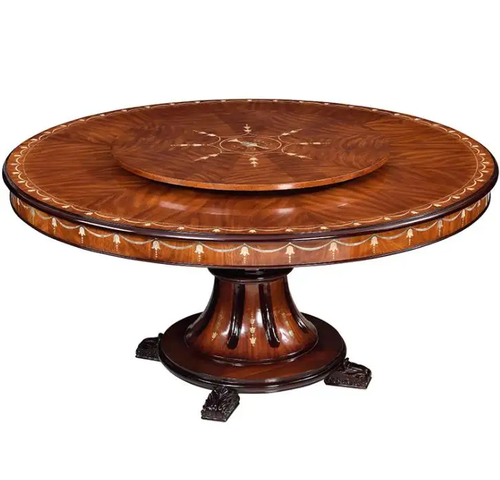 Новый дизайн, домашняя мебель, классический обеденный стол из массива дерева, круглый вращающийся обеденный стол и 6 стульев