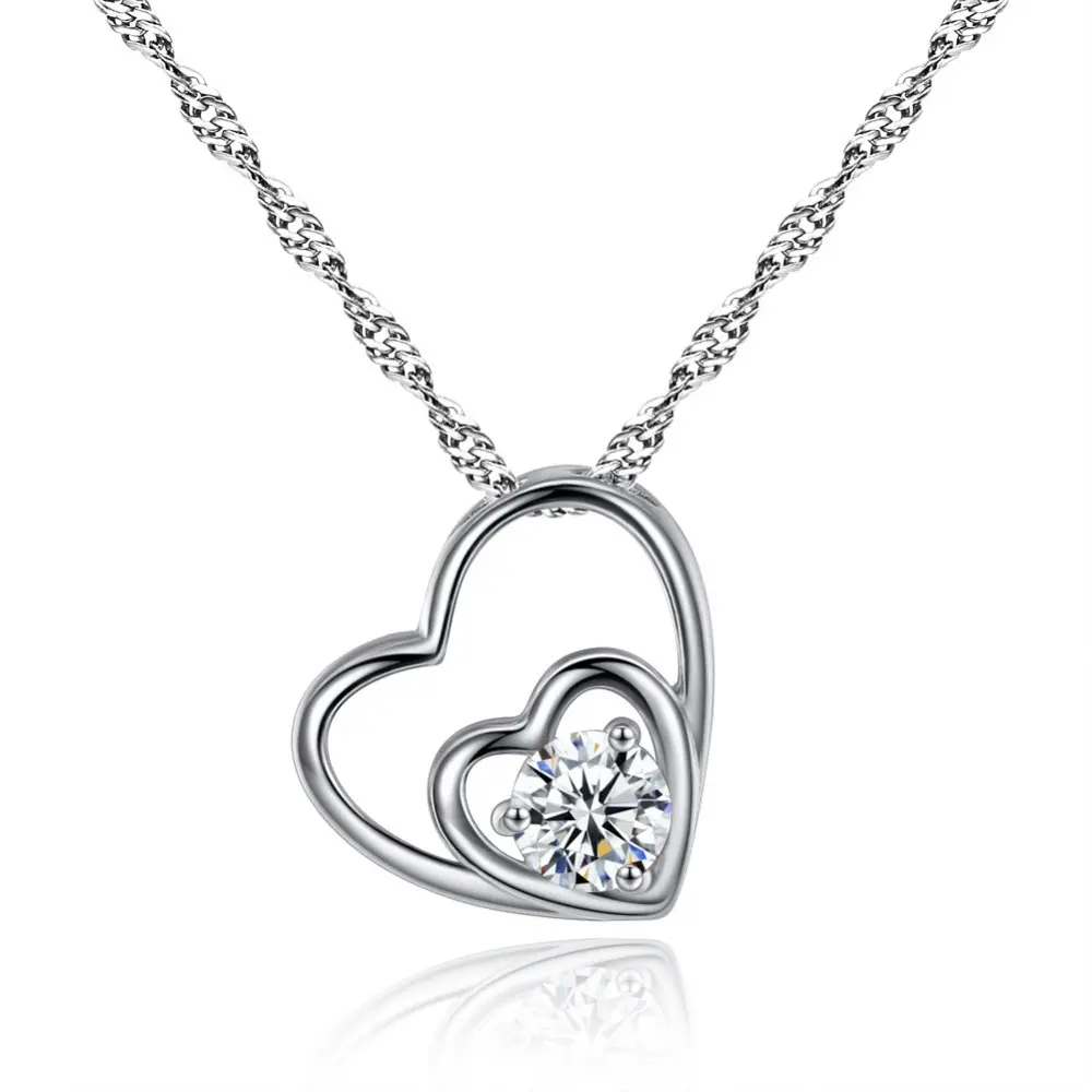 Модное ювелирное изделие, милые и красивые двойное сердце CZ кулон ожерелье для девочек