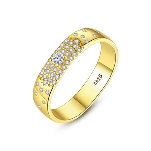 CZCITY Gold Plated Jewelry 18K Filled <strong>Chunky</strong> Geometric Wedding Woman S925 Sterling <strong>Silver</strong> Cz Band <strong>Ring</strong> - Product Image 1