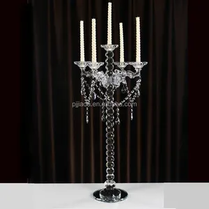 Event Party 5 arms Glass Candle Holder Table Centerpieces Tall Crystal Candlestick With Crystal Wedding Candelabra Decor