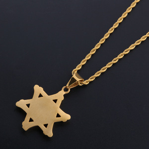 Collar con Colgante de Estrella de David Clásico para Hombre, Oro, Plata, Acero Inoxidable, Diamantes de Imitación, Joyería Judía Israelí, Cadena de 24 Pulgadas - Product Image 3