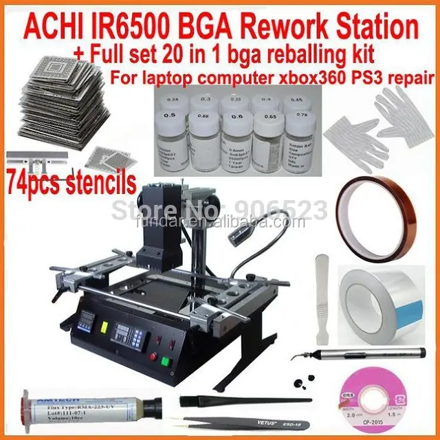 Achi ir6500 bga estação de retrabalho com conjunto completo, kit de reballing bga, 74 peças, bga stencils para laptop xbox360, ps3, wii, reparo