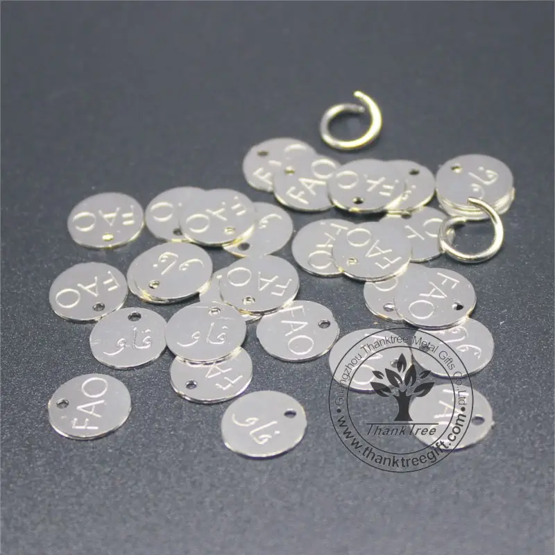 round brushed stainless steel metal jewelry tags with engraved numbers