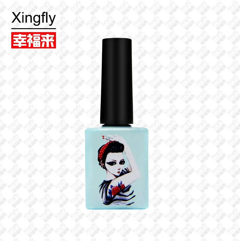 Xingfly-botella de esmalte de uñas en gel con estampado 3D, tapa de plástico y cepillo para uñas