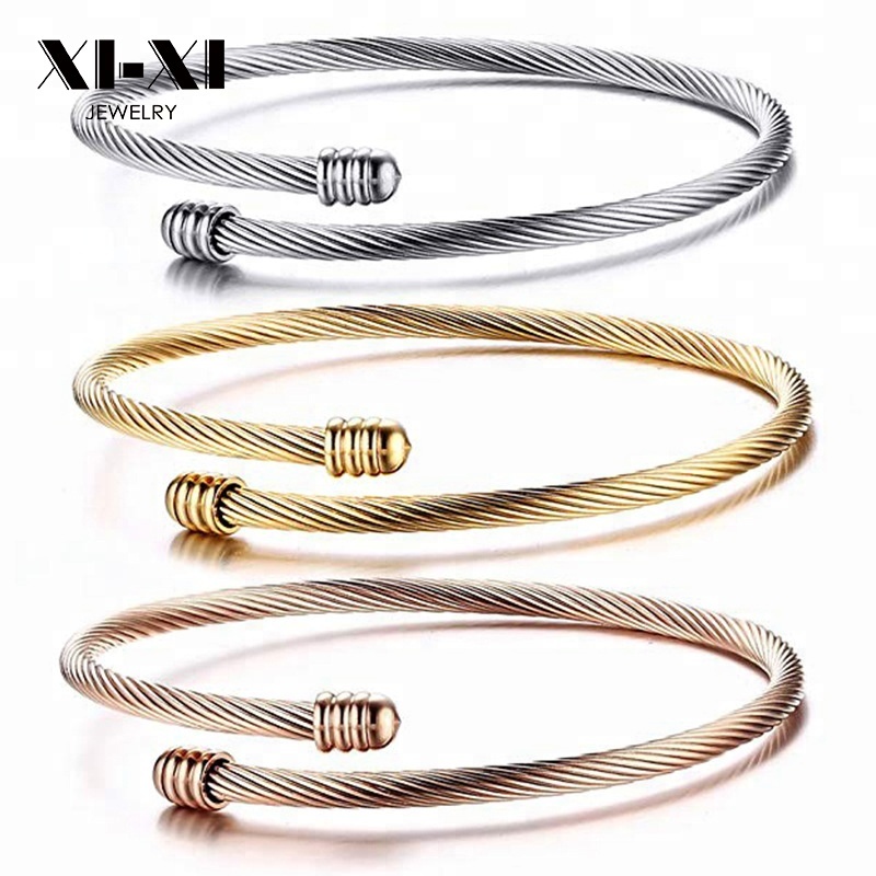 ファッションパンクメッシュワイヤーケーブルカフブレスレット金メッキ