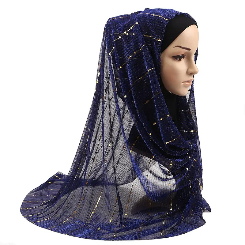फैशन पॉलिएस्टर चमक सेक्विन मुस्लिम हिजाब शाल अरब महिलाओं टिमटिमाना सिर पर दुपट्टा हेडबैंड