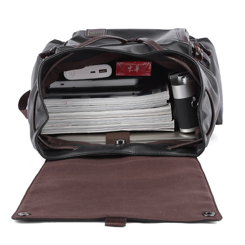 Men’s PU Leather Drawstring Backpack – Waterproof Fashionable Casual Travel Bag - View 3