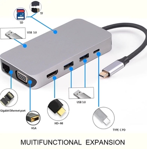 อะแดปเตอร์สายพอร์ตหลายพอร์ตดิจิทัล HDMI VGA 4K พร้อมที่ชาร์จ100W PD 10 in 1 USB 3.0ฮับสำหรับ MacBook Pro - Product Image 3