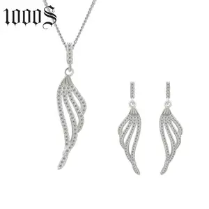 Fashion Wings Silver Clear Cubic Zirconic Jewelry Set, Women Pendant Earring 925 Sterling Silver Jewelry Set