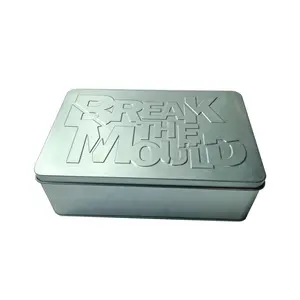 Matt finish Silver Plain metal tin box with embossing and plastic tray for cosmetic packaging