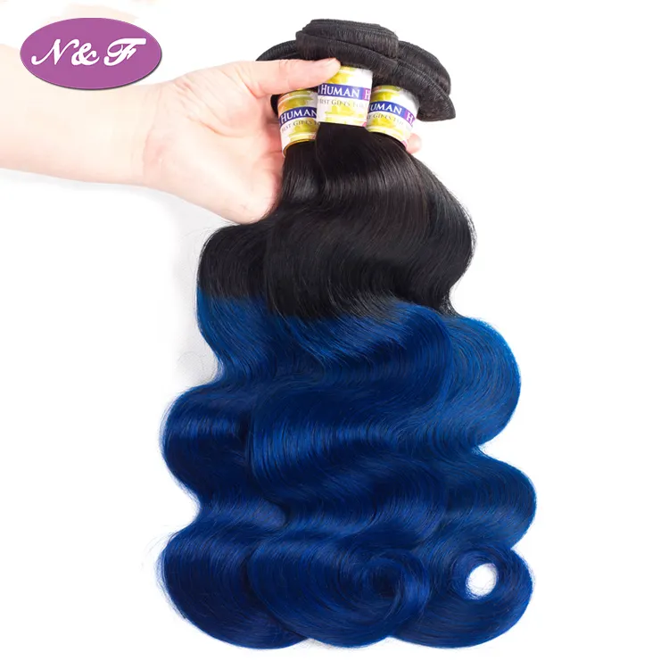 N&F Two Tone Natural Black 1B/Blue Remy Hair Brazilian Body Wave Bundles Hair Extensions Ombre Human Hair Weave Bundles