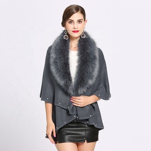 Wholesale Women Winter Warm Imitation Fox Fur Poncho Faux Fur Trim Shawl