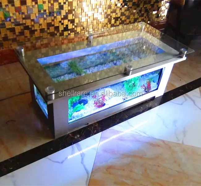 Mesa de aquário, mesa de aquário de vidro e aço inoxidável para decoração de tanque de peixes, mesa de café ktv e casamento