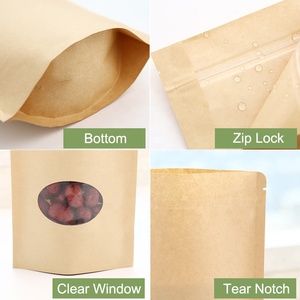 Bolsas de papel Kraft reutilizables con cierre de cremallera, bolsas de embalaje de alimentos sellables con calor, con <span class=keywords><strong>ventana</strong></span> ovalada, color marrón - Product Image 2