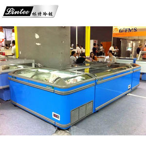 Réfrigérateur de présentation d'îlot avec porte coulissante en verre en acier inoxydable de grande capacité - Product Image 2