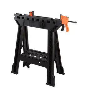 Clamping Sawhorse Pair with Bar Clamps, Built-in Shelf and Cord Hooks