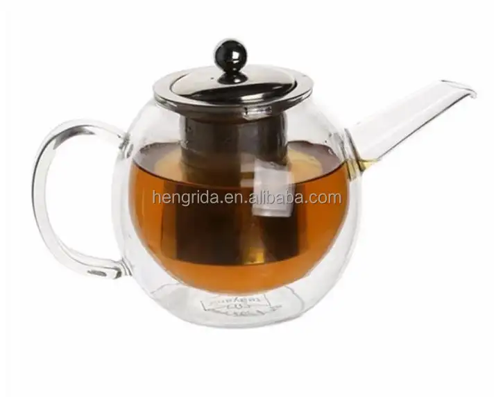 Tetera de vidrio de borosilicato de doble pared de 600ml, juego de tazas de té y café, Juego de tetera y tazas de vidrio de borosilicato