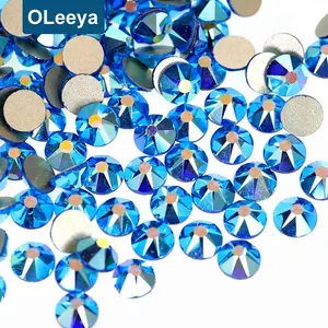 Оптовая продажа с завода Oleeya, бесплатный образец стекла 2088, синие Капри AB, Стразы без горячей фиксации с плоской задней стороной для часов и костюмов