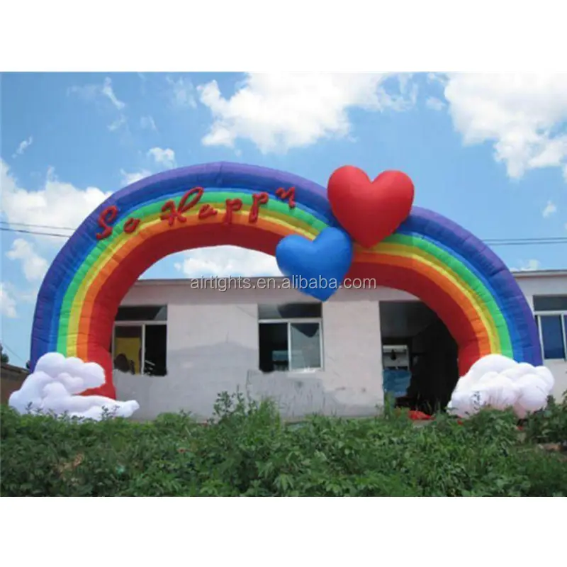 Large inflatable arch balloon for wedding ceremony, rainbow love heart inflatable archway