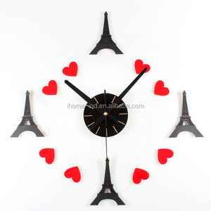Autoadesivo della parete clock 3d dolce cuore rosso moderno <span class=keywords><strong>orologi</strong></span> <span class=keywords><strong>da</strong></span> parete della Torre Eiffel orologio in tempo - Product Image 1