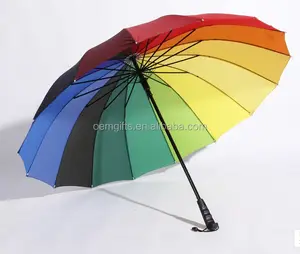 Groothandelsmarkt Regenboogkleur Promotie 16K Rechte Stok Regenparaplu