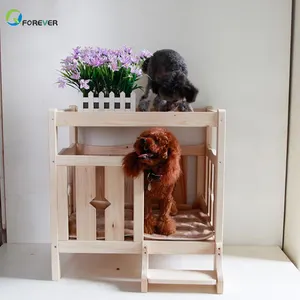 簡単に組み立てる動物の形かわいい自然な色の犬のベッド階段/はしご付きの木製のベッドベッド
