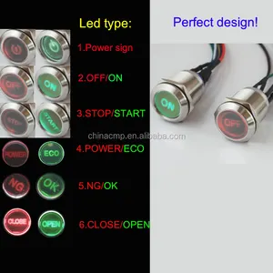 Customization Car Boat Power START STOP Button 12V 24V Green Red LED、22ミリメートルMetal Latching Push Button Switch Waterproof IP67