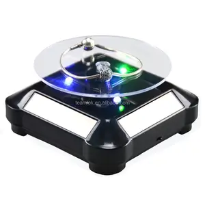 Solar Rotating Turntable Display Suporte giratório para Jóias Assista titular para Vários pequenos artigos exibir prateleiras & Led Light