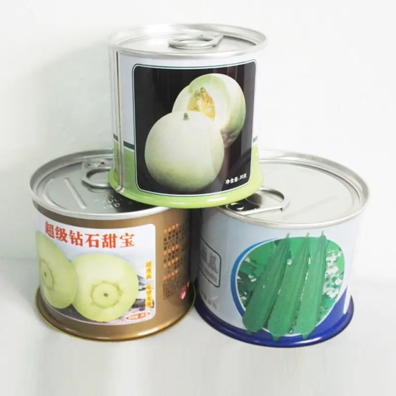 メロンの種の収納空のブリキ缶円筒形のブリキ缶、野菜の種のための簡単なオープンエンド無料デザインロゴprintSZSYTN-226