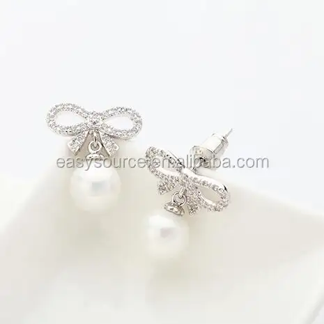 Classic Pearl Earrings With Zircon Women Girls Bridal Tear Drop Earrings