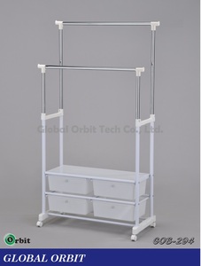 Porte-vêtements réglable à double niveau en acier inoxydable avec tiroir de rangement, séchoir mobile en fer et plastique, élégant, pratique, blanc, pour la maison - Product Image 2