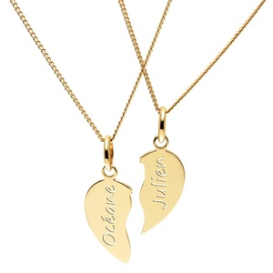Ensemble de bijoux collier pendentif en acier inoxydable plaqué or 18 carats, demi-cœur personnalisé avec collier à nom creux pour couples - Product Image 2