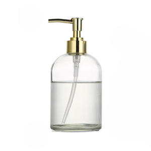Dispenser di <span class=keywords><strong>Sapone</strong></span> Liquido in <span class=keywords><strong>Vetro</strong></span> Trasparente Ecologico da 15oz con Pompa in Plastica Dorata Ricaricabile per Uso in Hotel e Bagno - Product Image 1