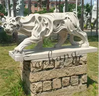 Venta caliente al aire libre Jardín de Esculturas de mármol de tamaño Tigre animal de la estatua