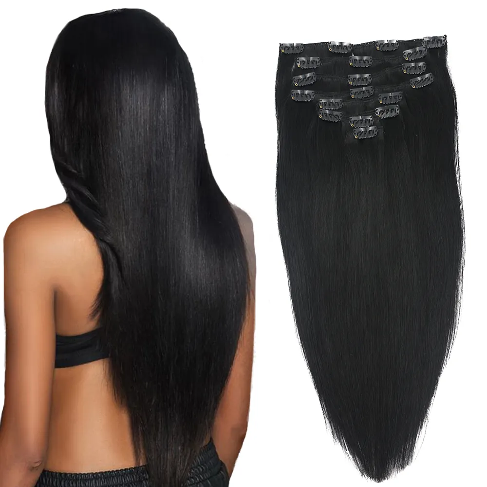 18 inch 20 inch 22 inch double drawn full head virgin remy indian clip in hair extension made of high quality hair