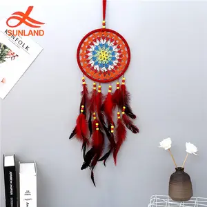 W5472 kırmızı Dreamcatcher Duvar Yatak Odası Parti Duvar asılı dekorlar Tüy Dream Catcher