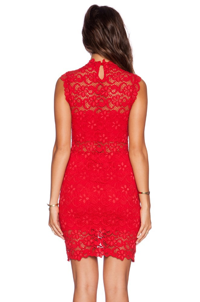 open lace back dress Simple Red A-line Off Shoulder High Slit V-neck Long Prom Dresses Onli –  SposaDresses main image 0