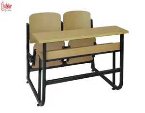 metal frame and wood combined double school desk and chair with back student tables with benches